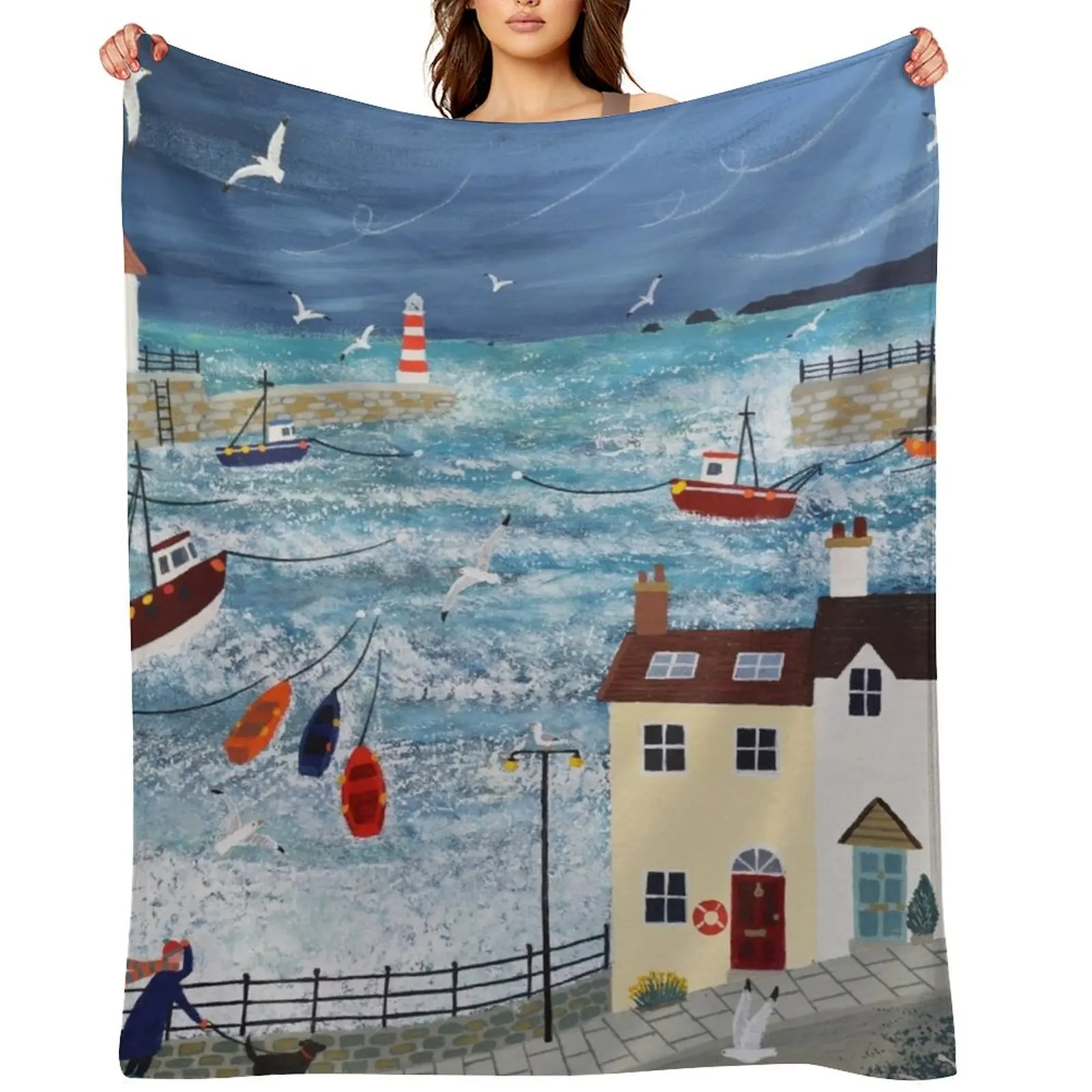 

Stormy Harbour Throw Blanket Warm funny gift Travel Custom Blankets