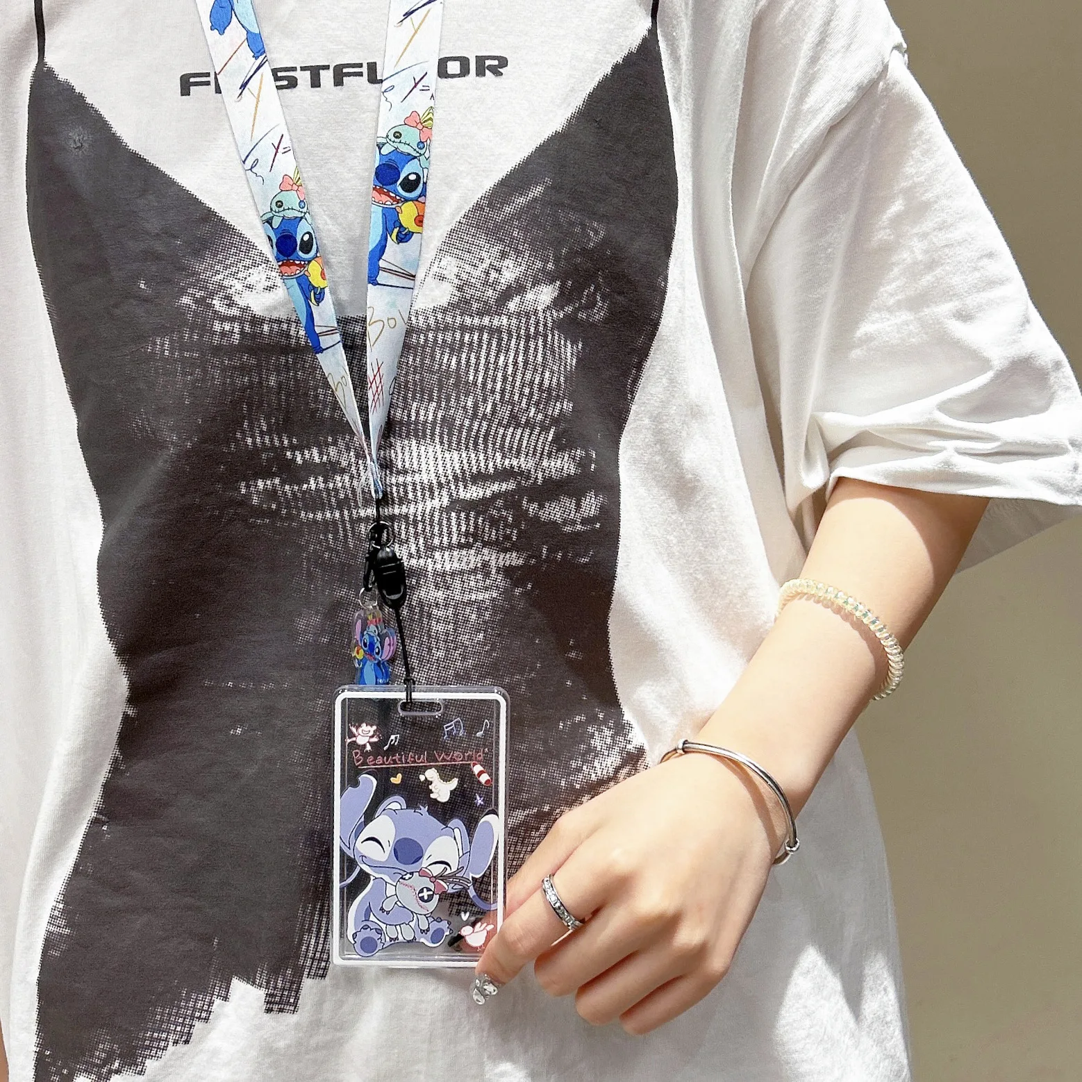 かわいいステッチカードホルダー漫画アニメストラップカードカバ - Lanyard Badge Holder のレビューと価格