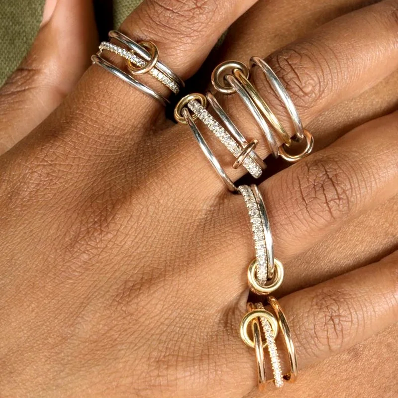 316 Stainless Steel PVD Mixed Metals Multi Layered Finger Rings Shiny CZ Zircon Stackable Ring Set Non Tarnish Dainty Jewelry