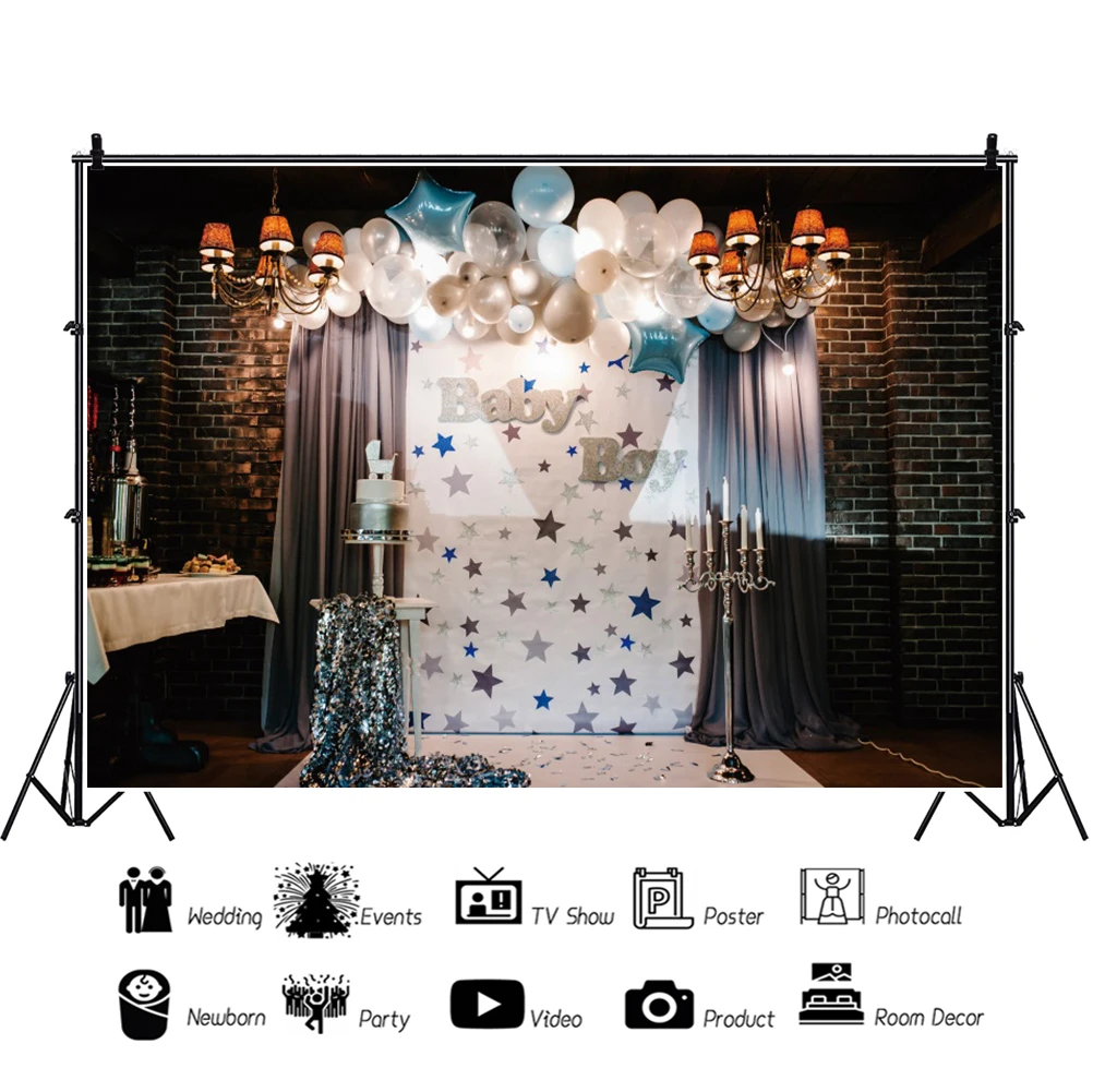 Laeacco Cậu Bé Sinh Nhật Trang Trí Phông Nền Nội Thất Tường Gạch Bóng Nến Trẻ Em Kid Chân Dung Photocall Nền Chụp Ảnh