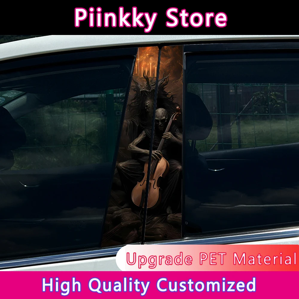 

Death band Skull Art Punk B-pillar Sunscreen DIY Auto Center Column Cover Scratches Car Stickers Cartoon Decoration Accessories