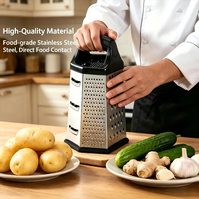 6 Sided Stainless Steel Box Grater Multifunctional Manual Slicer Shredder For Potato Cheese Vegetable Kitchen Accessory