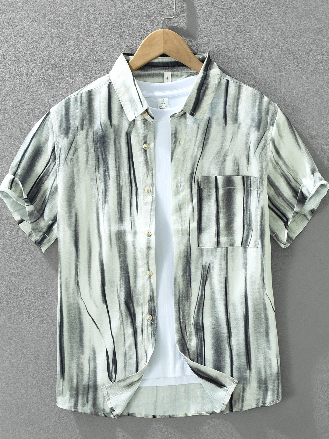 

Retro Japanese Dyeing Print Short Sleeve Men's Summer Thin Breathable Casual Shirt Street Style Loose Fit Polyester Shirt