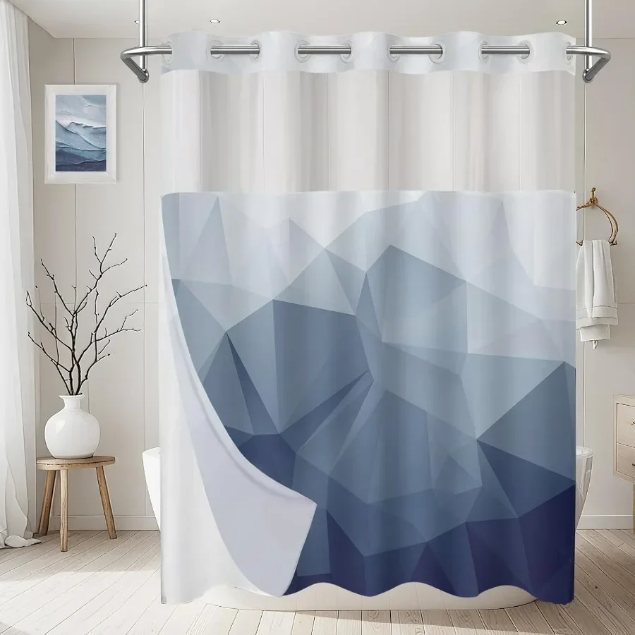 

Современный комплект занавесок для душа из ткани с геометрическим рисунком и подкладкой для декора ванной комнаты, прозрачное окно, синий дизайн, абстрактный нерегулярный омб