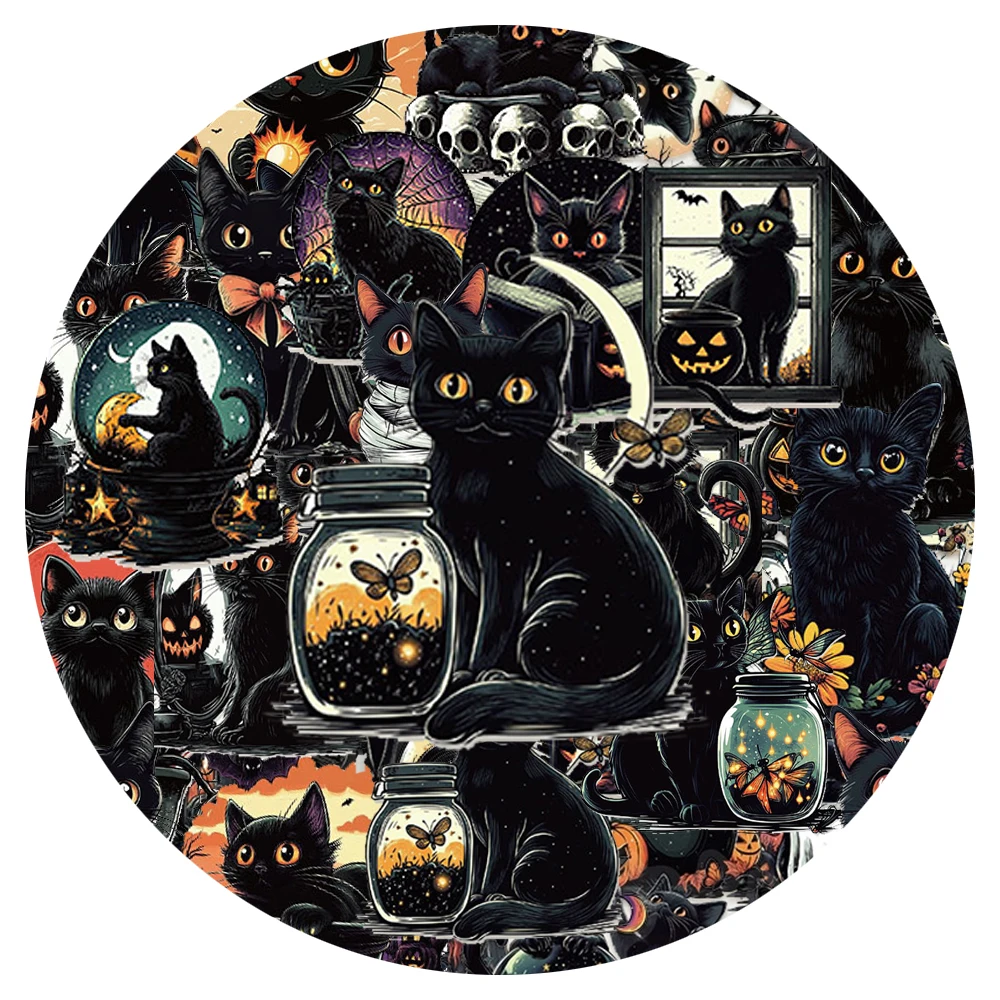 

10/30/50pcs Gothic Halloween Black Cat Cartoon Stickers Cute Animal Sticker DIY Scrapbook Laptop Luggage Waterproof Decals Decor