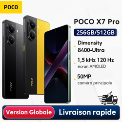 Version Globale du Smartphone POCO X7 Pro, Processeur Dimensity 8400-Ultra, Batterie 6000mAh, HyperCharge 90W, NFC, Écran AMOLED 6.67