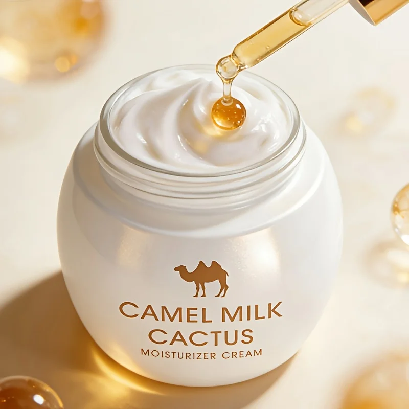 Crema Humectante de Leche de Camello y Cactus, Nutritiva, Reafirmante e Hidratante de Larga Duración para Piel Seca, Sensible y Opaca