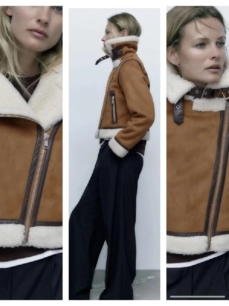 Manteau d'hiver en cuir chaud pour femme, doublure en fausse fourrure, Biker Sle Jaet, Street Faion, matériau intérieur, pas en cuir