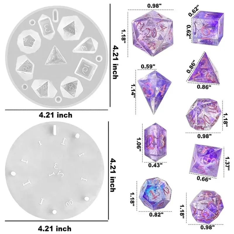 DIY DND قالب سيليكون النرد ذو الحافة الحادة لمدة 9 قطع من قوالب نرد الراتنج