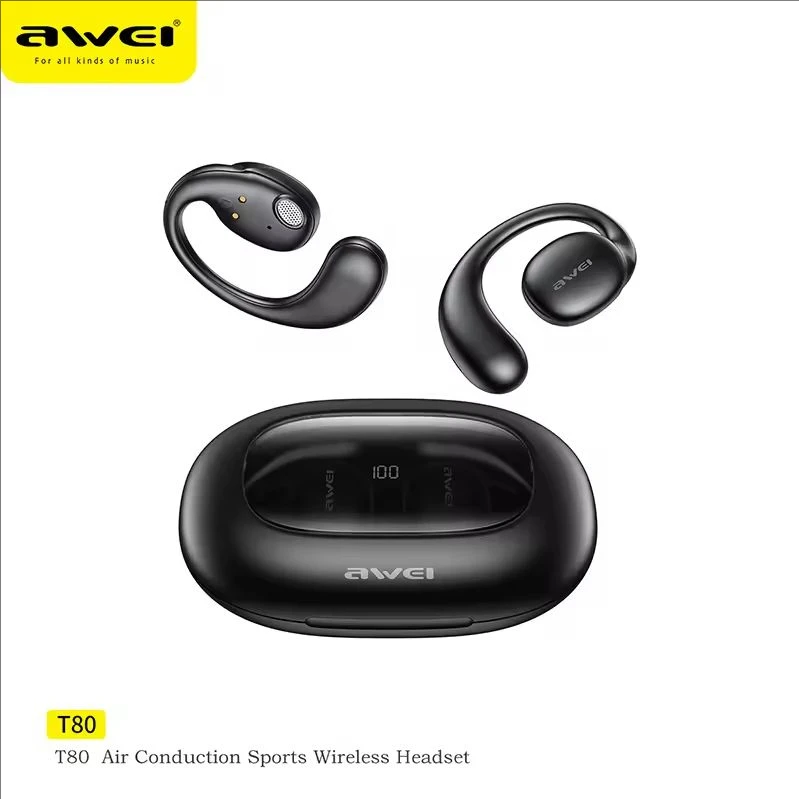 

Awei T80 Bluetooth 5.3 Open Ear Headphones Air Conduction Earhook Wireless Sport Earphones with Mic Long Standby 450mah Headset
