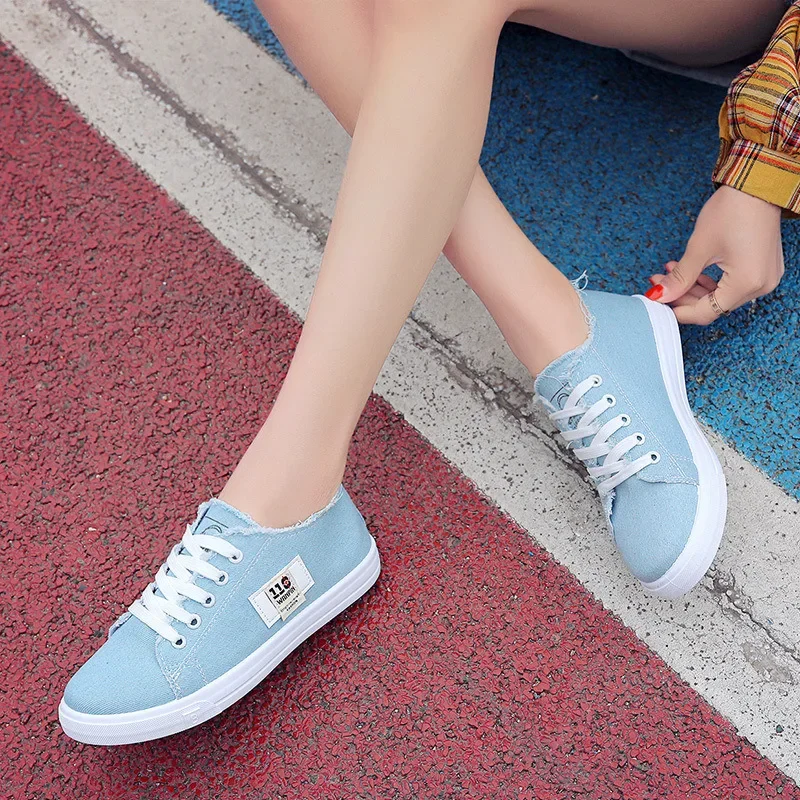 21hot4 Canvas shoes woman  new arrival Lace-up Spring/autumn Sneakers for girls Fashion Denim solid Blue/White casual shoes Tenn