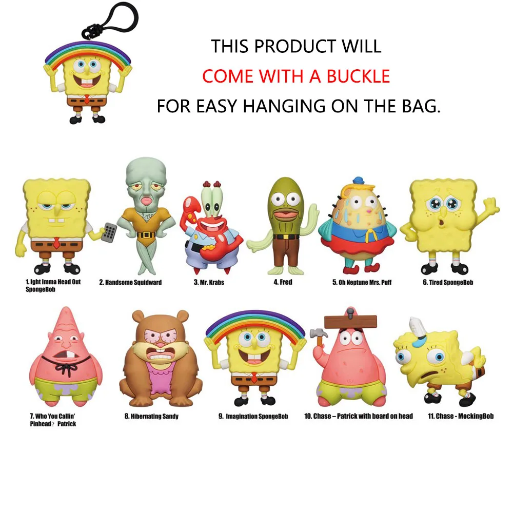 1pc SpongeBob Officially Licensed Mystery Bulk Bag Clip Keychain Random One SpongeBob or Other Characters For Friends Gifts