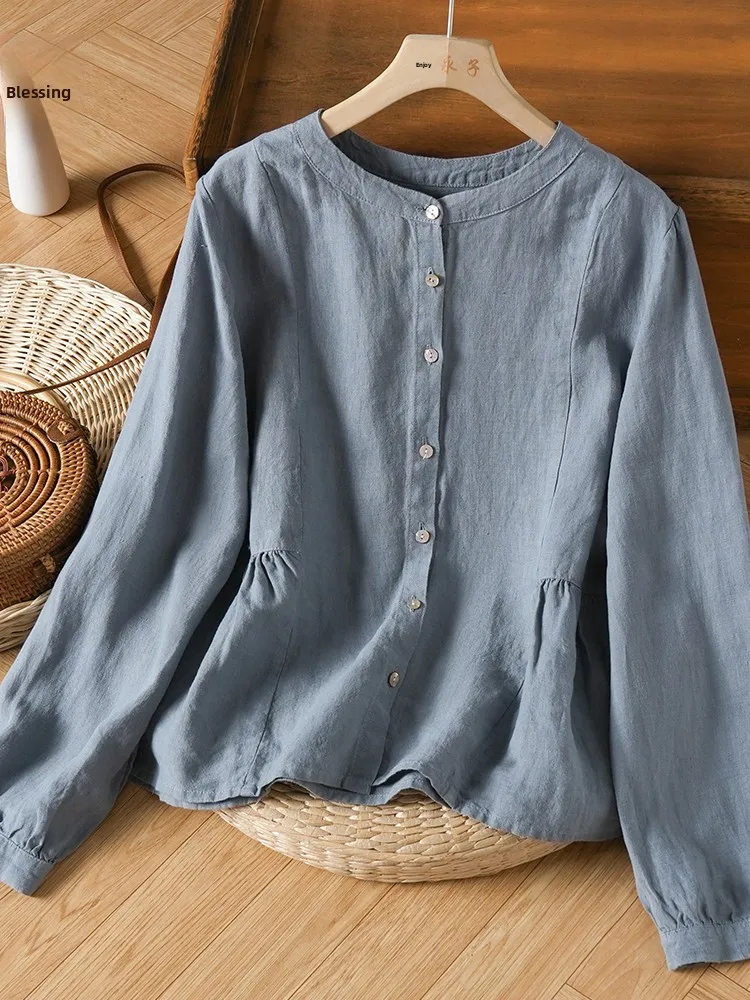 

Authentic 2025 Autumn New Han Hanma Long Sve irt Women's Simple Match All over the World Breathable Skin-Friendly