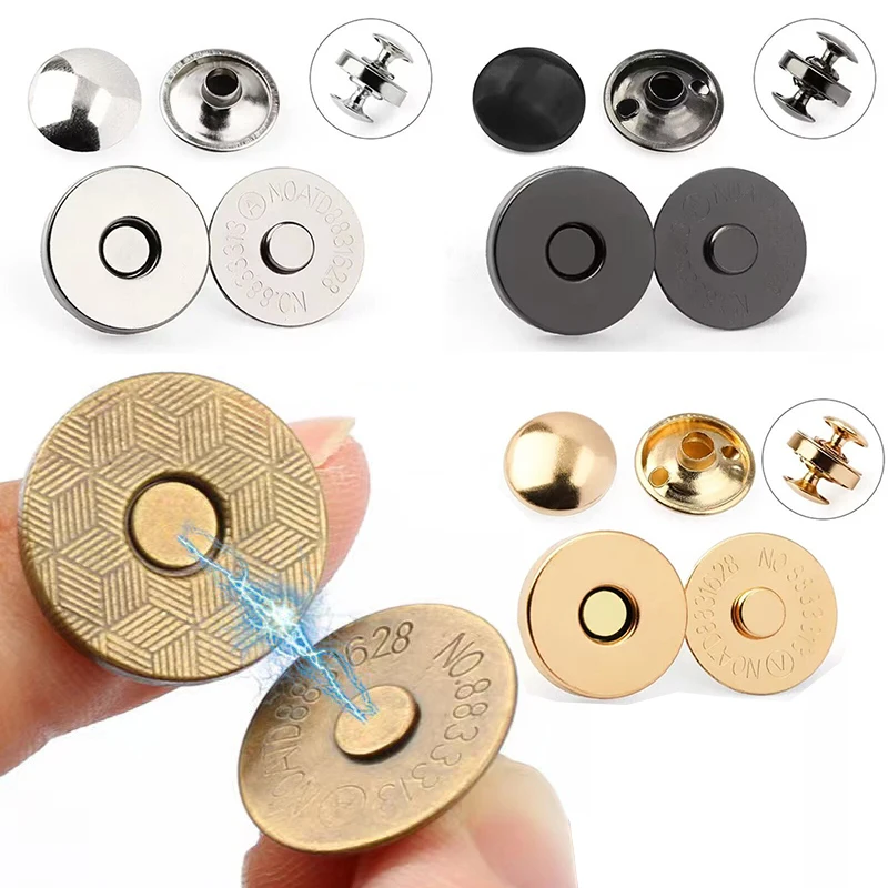 10 Sets Metal Double Rivet Magnetic Clasps Buttons Fastener Bag Press Buckle Purses Handbag Clothes DIY Accessories 14mm 18mm