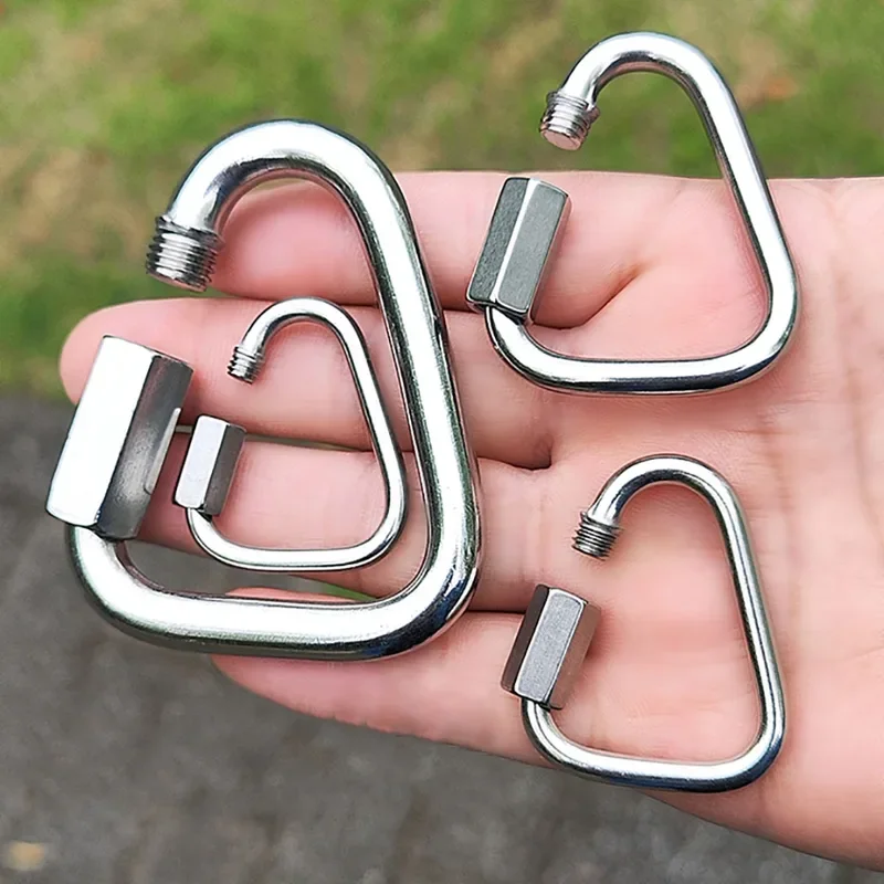 Triangle Chain Hook M3.5 M4 M5 M6 M8 M10 M12 Stainless Steel Quick Links Carabiner Locking Clip for Trailer,Swing,Hammocks,Cable