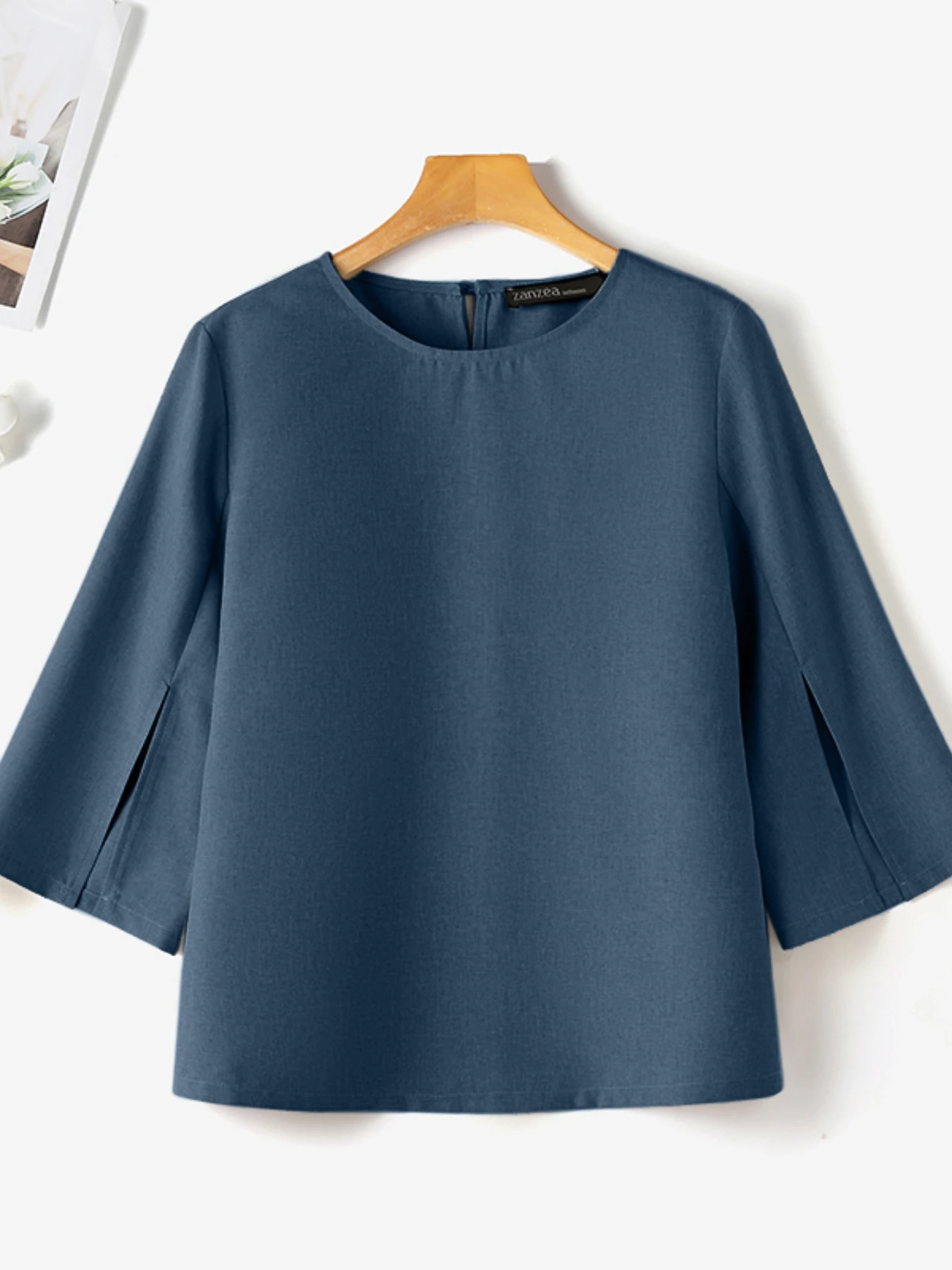 

ZANZEA Autumn Women Blouse Solid Color 2025 Fashion 3/4 Sleeve Casual Loose Split Cuff Tunic Tops Korean Holiday Tunics Blusas
