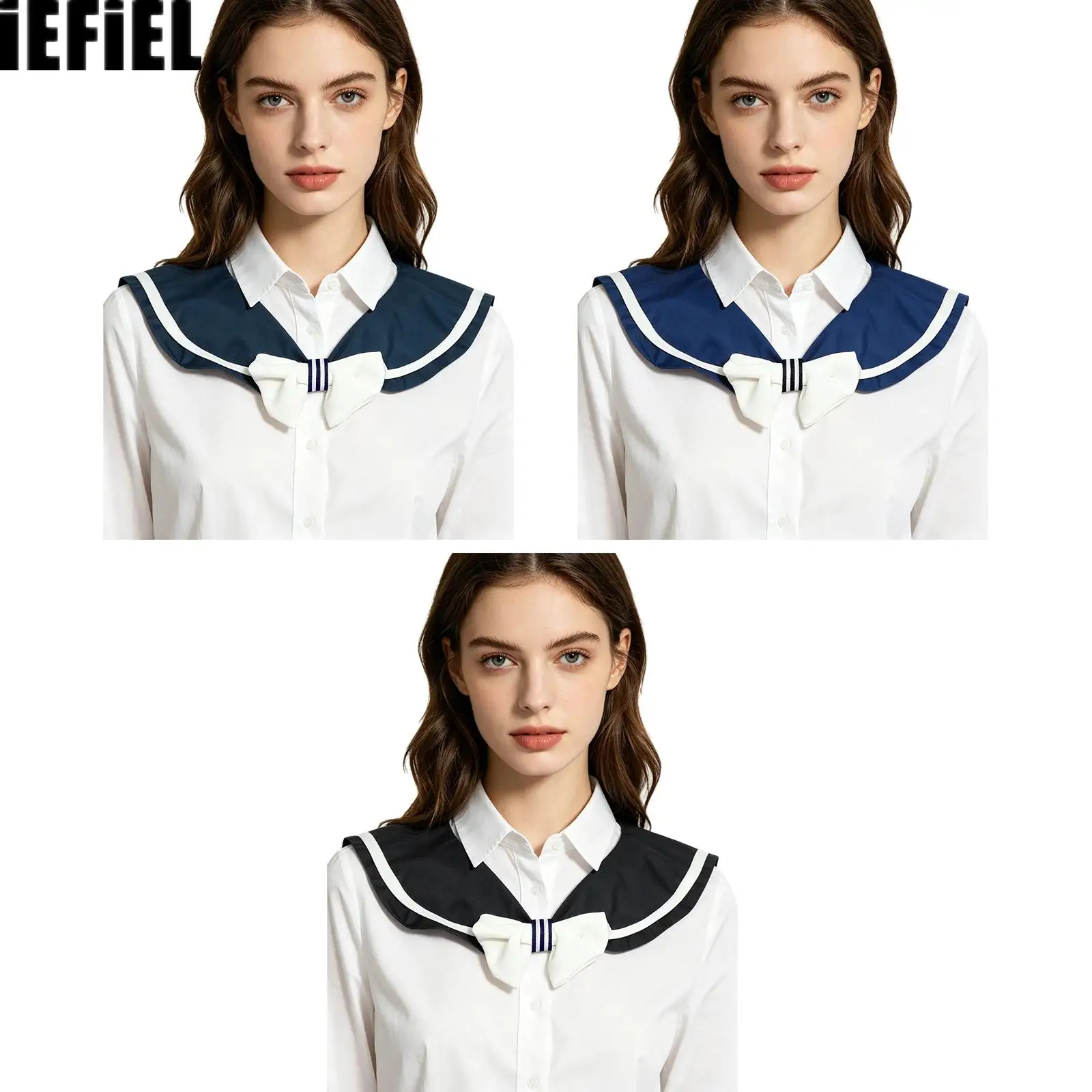 Women Girls Bow-tie Navy-style Faux Collar Detachable Shirt Decoration Collar Fake Collar for Sweater Shirt Dress