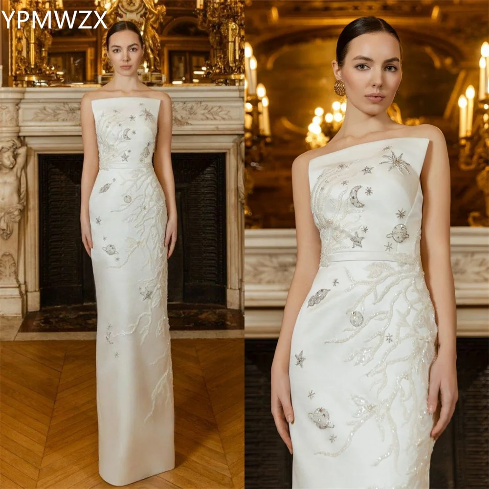 

Customized Evening Dress Formal Party Occasion Prom Gown YPMWZX Strapless Column Floor Length Skirts Sleeveless Bead Bespoke Occ