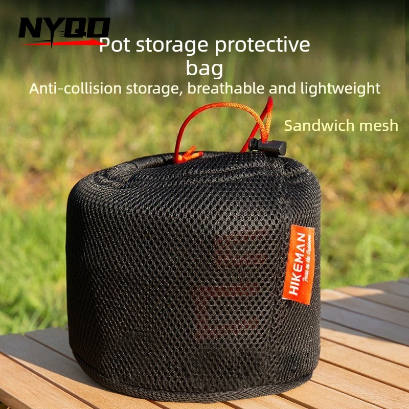 

Outdoor camping pot storage bag - portable picnic stove impact-resistant protection bag - sandwich net fabric drawstring handbag