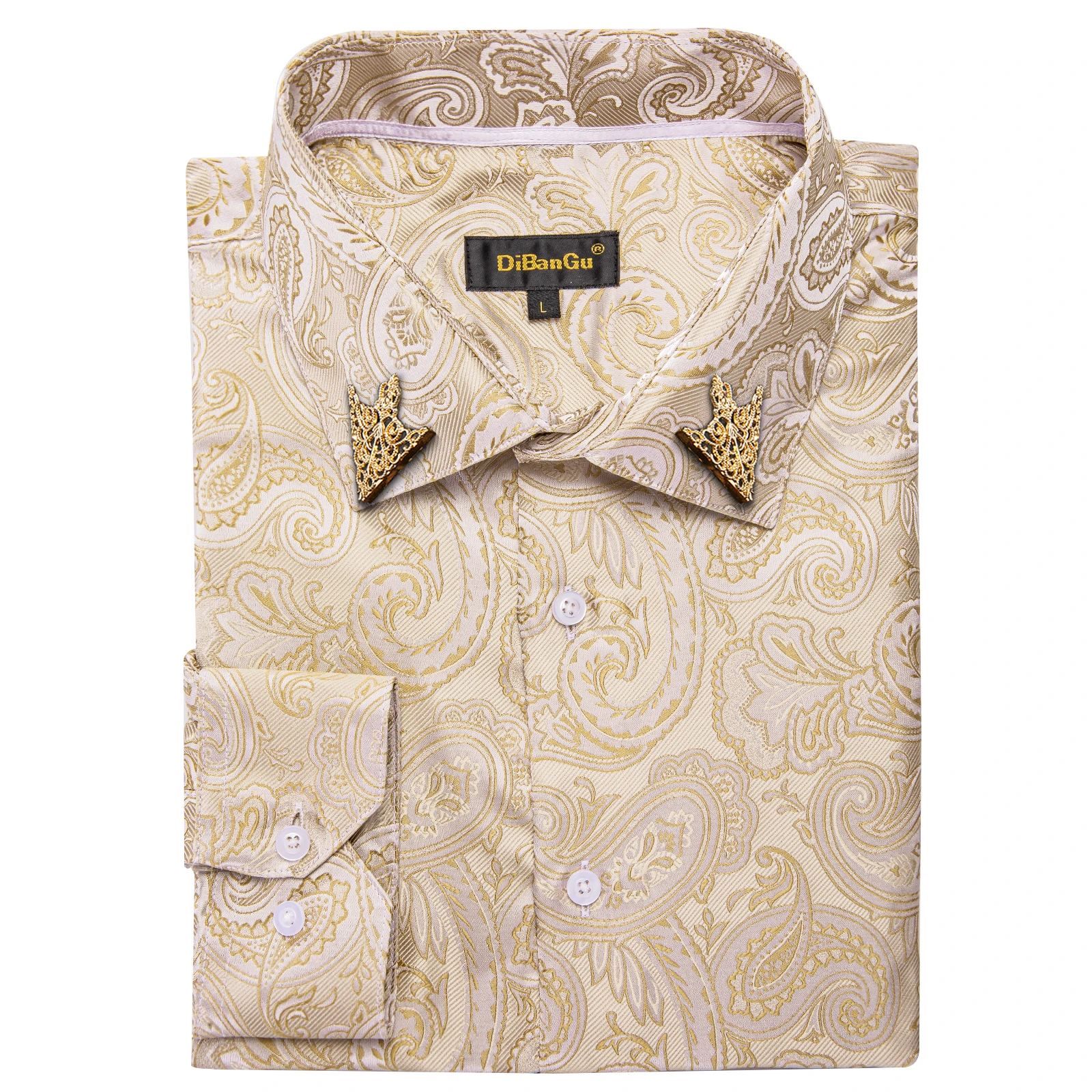 Party Wedding Shirt for Men, Multi Colors Paisley Floral Print Long Sleeve Slim Fit Top with Collar Pin for Prom