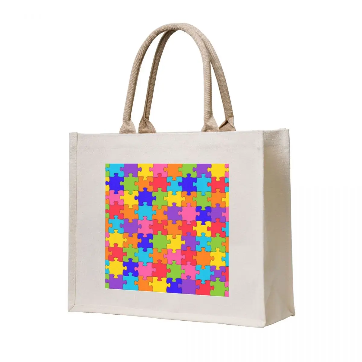 Funny Colorful Jigsaw Solved Puzzle Pieces Tote Bag Reusable bags shopping cart bags handbag