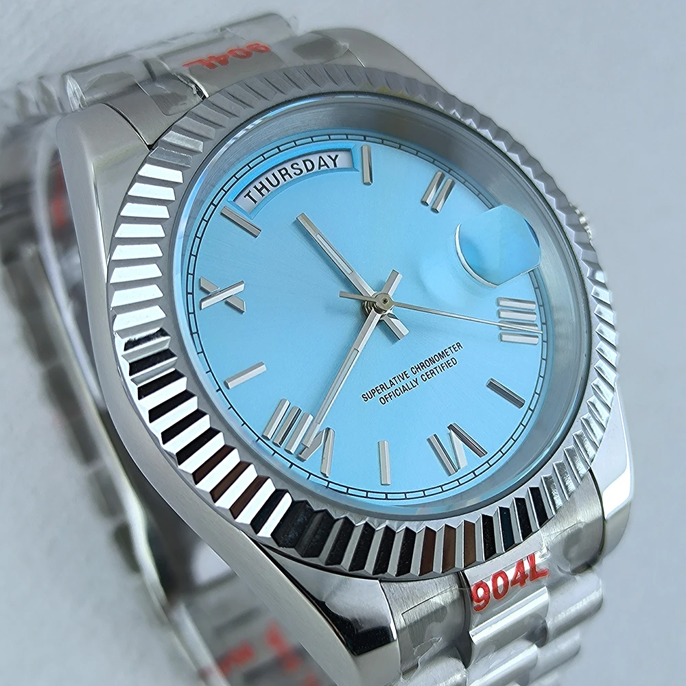 Miyota 8285 Men's Mechanical Watch No Logo Silvery Case Roman Numerals Automatic Series Customizable Logo