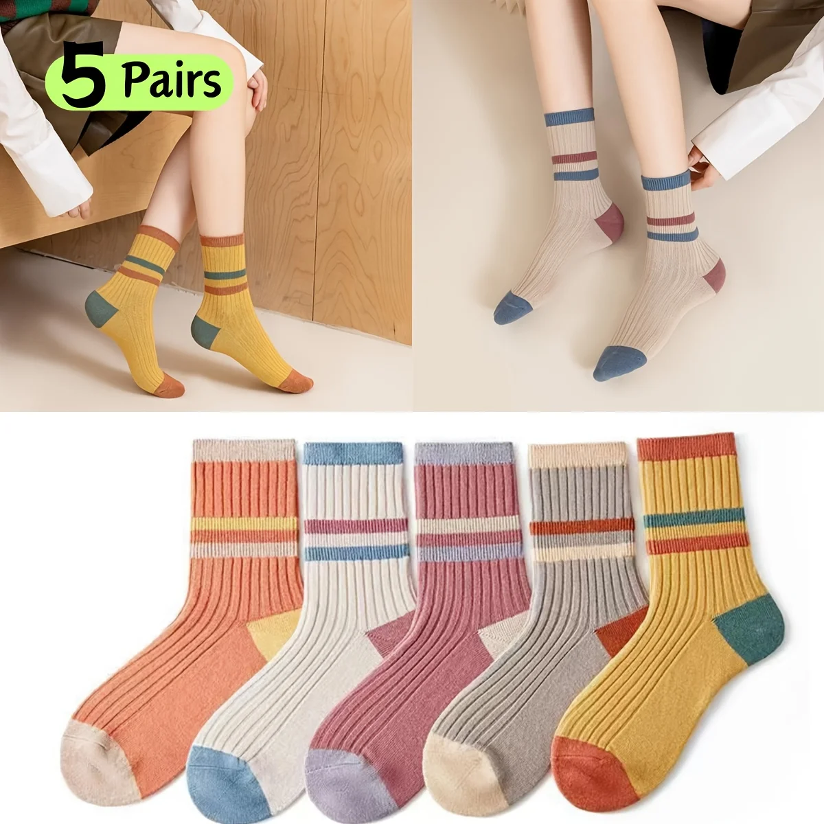 

5-парные женские полосатые гольфы в стиле ретро и разноцветные спортивные носки.