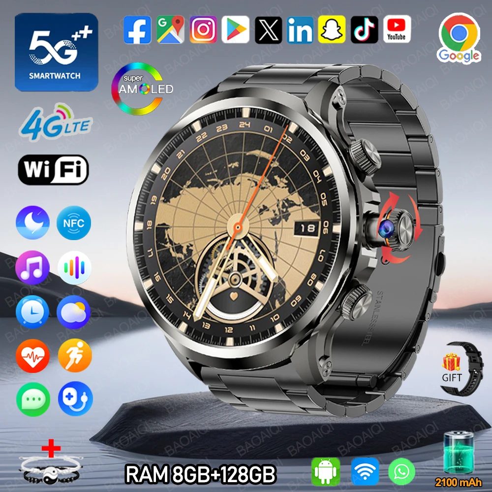 5G/4G Смарт-часы 680*680 AMOLED 1,95 дюйма Часы Видеозвонок 900 Вт HD Камера GPS Карта WIFI Google Play 8 ГБ + 128 ГБ ОЗУ Смарт-часы Мужчины