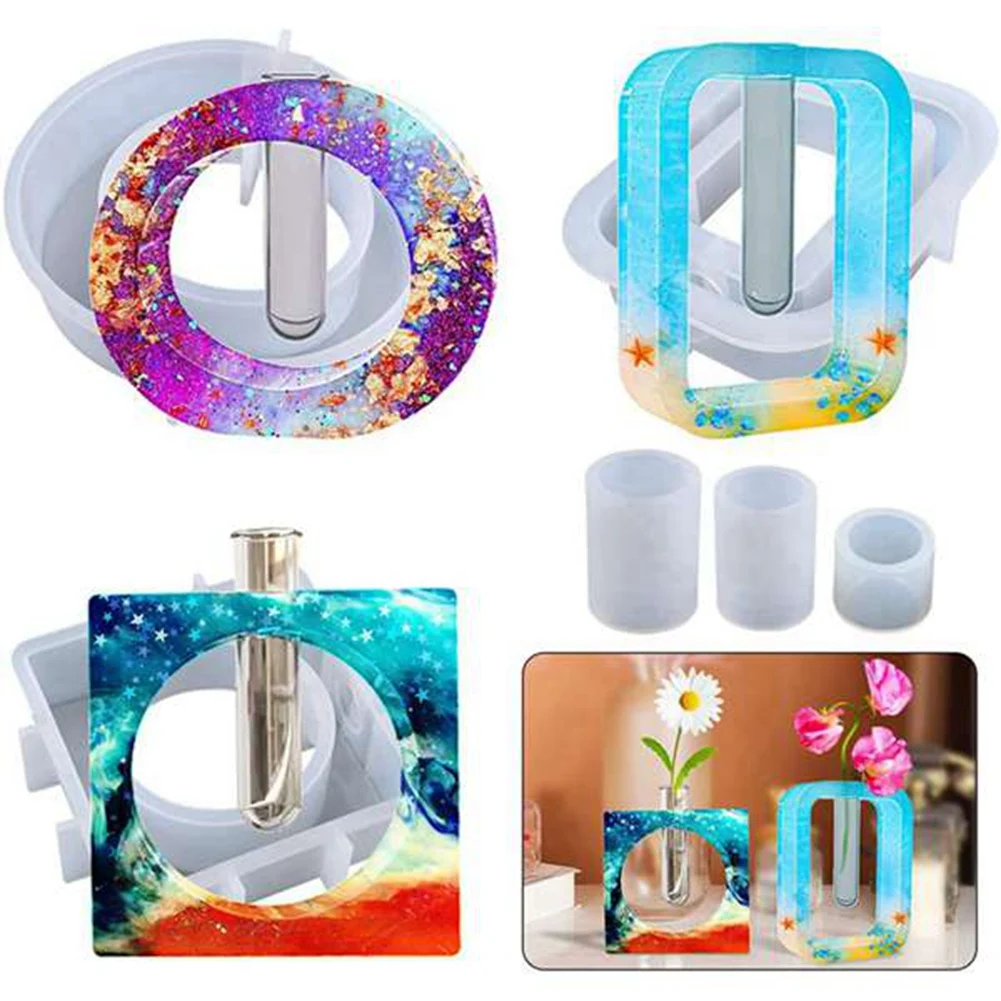 Test Tube Vase Resin Mold Set Flower Pot Hydroponic Cylinder Epoxy Resin Silicone Mould Crafts Flower Bracket Tools