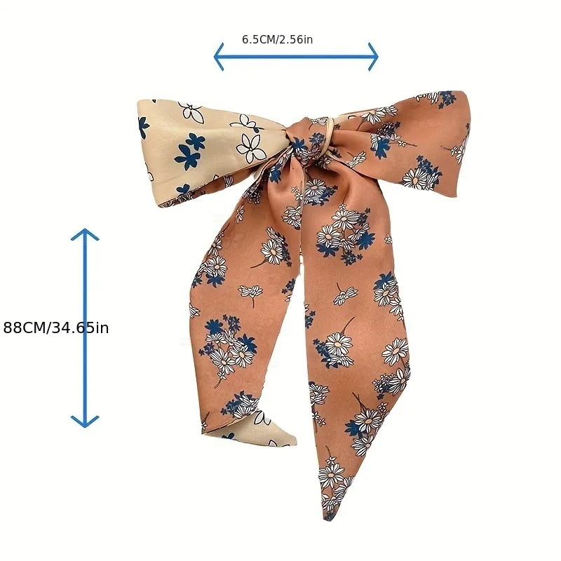 Fashion Printing Silk Hair Scarf for Women Chiffon Long Ribbon Ponytail Ties Headbands Hair Accessories