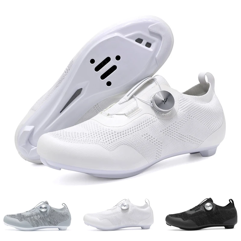 Speed Cycling Sneaker Men's Road Cycling Shoes Cleat Shoes Spd Shoes Cycling Flat Pedal Shoes Man Bike Outdoor Footwear White