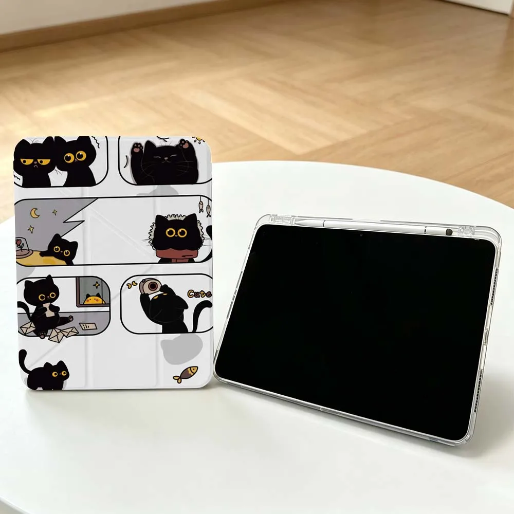 Cartoon Black Cat Soft For Apple iPad Air A16 4 5 11th 10th 7th 11 12.9 13 10.5 inch Gen 3Y Tablet Case