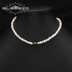 GLSEEVO Green Jade Natural Freshwater Pearls Long Necklace For Woman European style Retro Classic Luxury Jewelry Friends Gifts