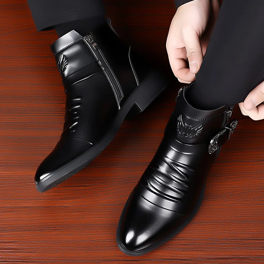 Herren PU-Stiefeletten mit seitlichem Reißverschluss, runder Zehenpartie, kurze Stiefel für den täglichen und lässigen Gebrauch – Detail 9