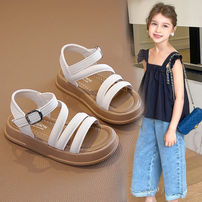 

Children Fashion Non-slip Hook & Loop Kids Shoes Breatheable Open-toe 2024 New Simple Girls Sandals