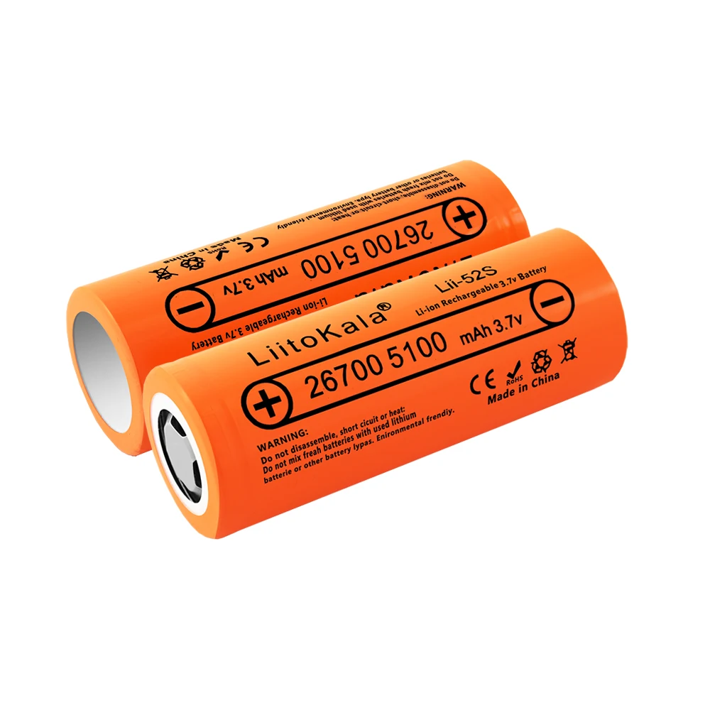 1-18Pcs Liitokala Lii-52S Grade A 3.7V 26700 5200Mah 20A Power Oplaadbare Lithium Batterij 26700 3.7V Geschikt Voor Zaklamp