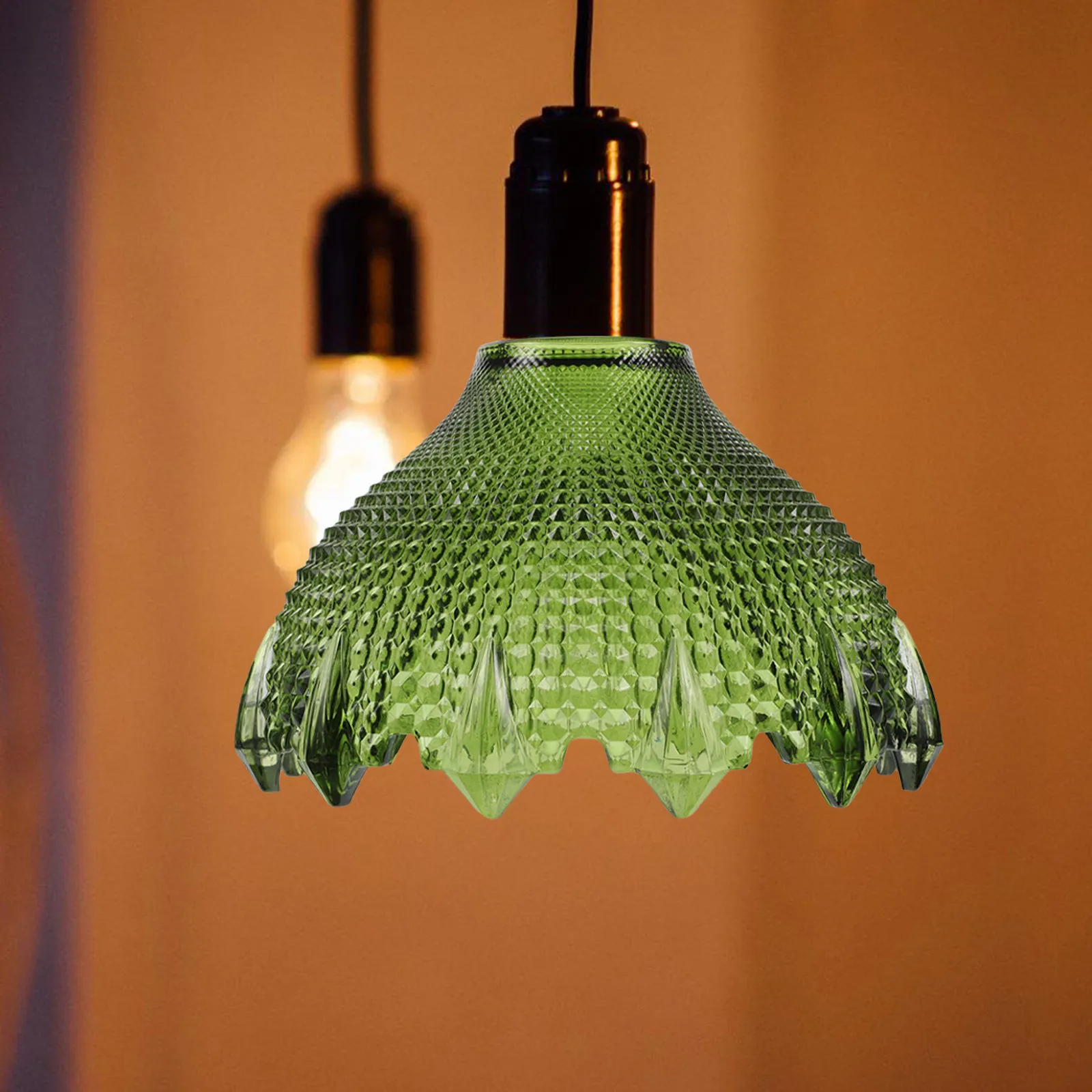 Vintage Brass Holder Green Glass Pendant Lamp Shade for Dining Room E27 Fixture Easy Install Antiloosening Design Lampshade