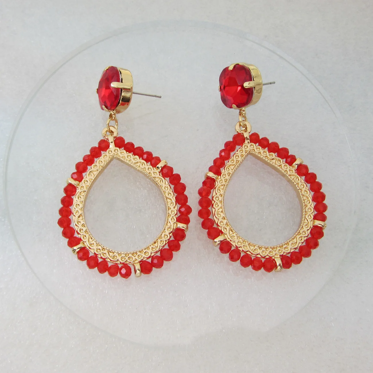 Fashion Fine Crystal Beads Dangle Earrings Hollow Water Drop Earrings For Women Boho Oorbellen