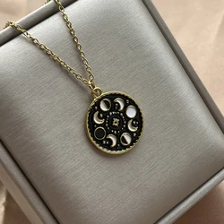 Black Enamel Moon Phase Necklace Stainless Steel Chain Choker Women Witch Crescent Moon Jewelry Gift Celestial Moonology Bijoux