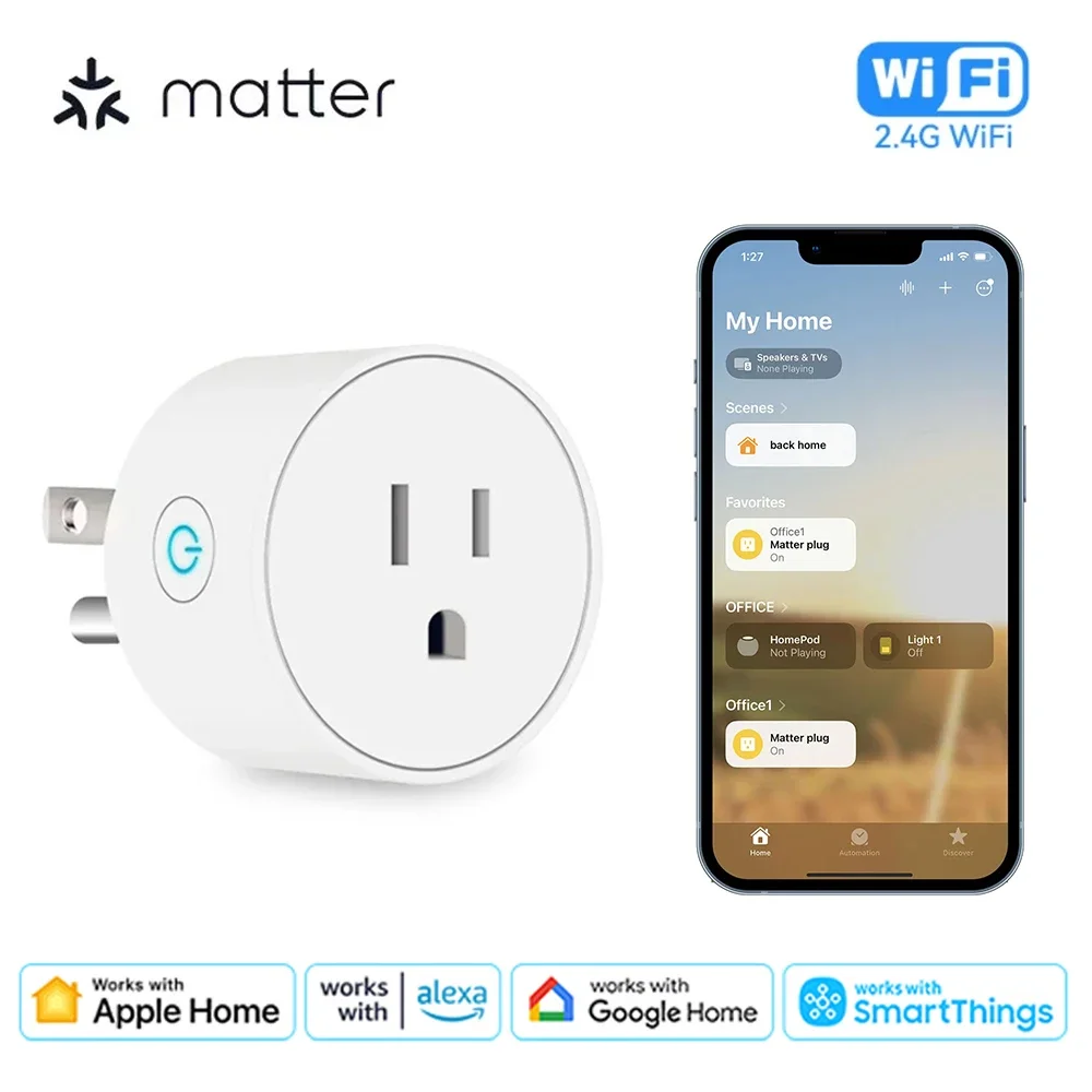 

Matter Smart Plug, Mini US Smart Socket Home Power Outlet APP Voice Control Works with Homekit Alexa Google Home SmartThings Hub