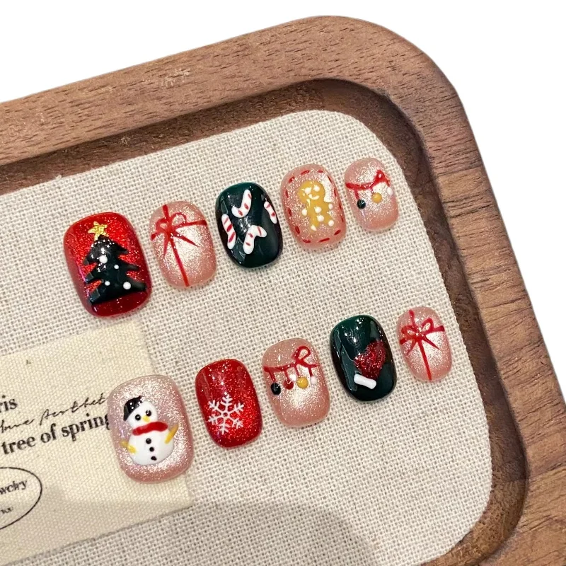 

New hand-painted Christmas manicure sticker short holiday gift pure hand-worn manicure