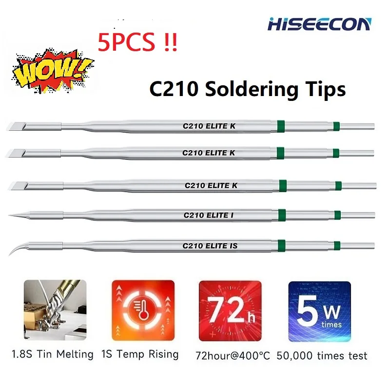 

5 шт., головка паяльных жал HISEECON C210 K I IS для паяльной станции JBC Sugo Aifen T210 T26 A9, эффективная теплопроводность