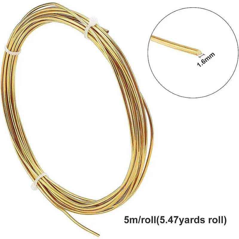 1롤 황동 공예 와이어 원형 원시(도금되지 않음) 14 게이지 1.6mm 5m/롤