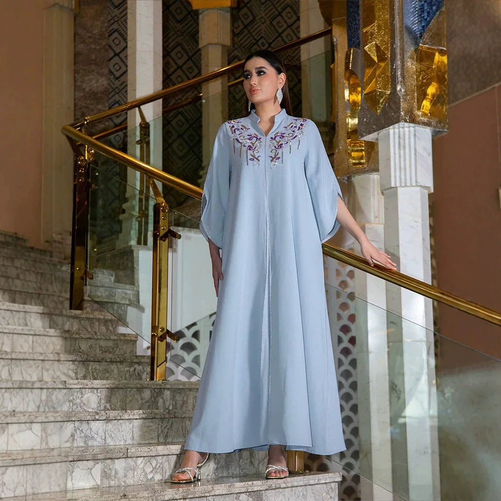 

Ky2096 Spring/summer Women's Dress With Notched V-neck, Beaded, Solid Color, Elegant, Fashionable, Long-sleeved Formal Dress