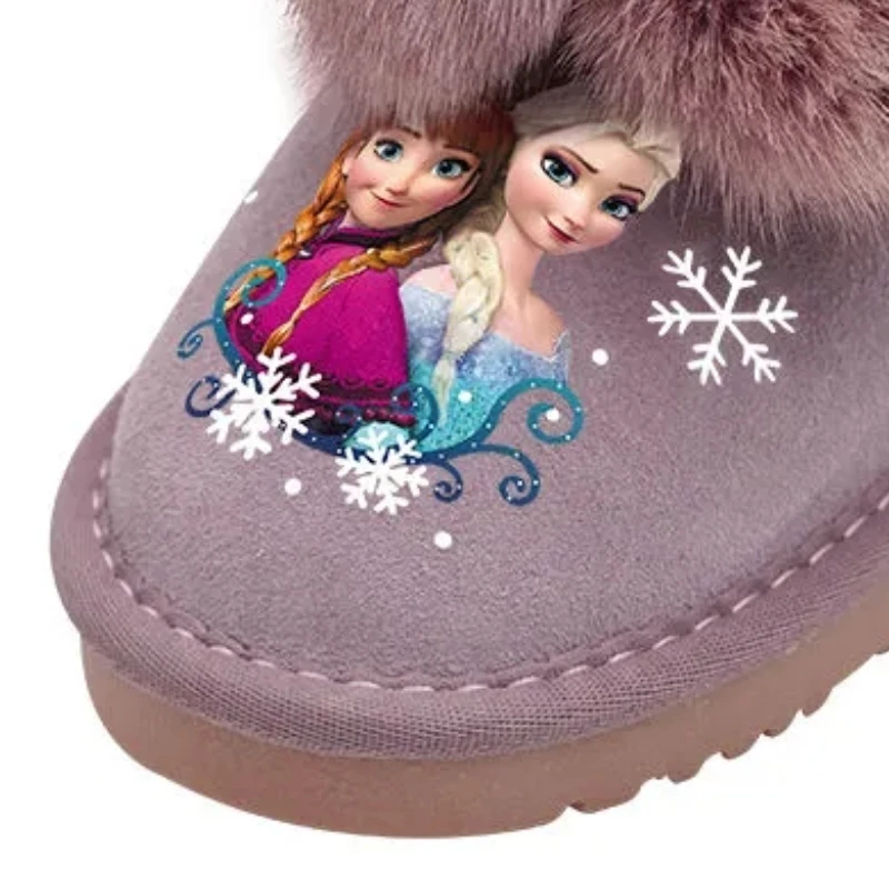 Disney Children\'s Cartoon Ankle Snow Boots frozen princess Elsa Anna Non-slip Thick Warm Cotton Shoes fashion Bow Size 23-37