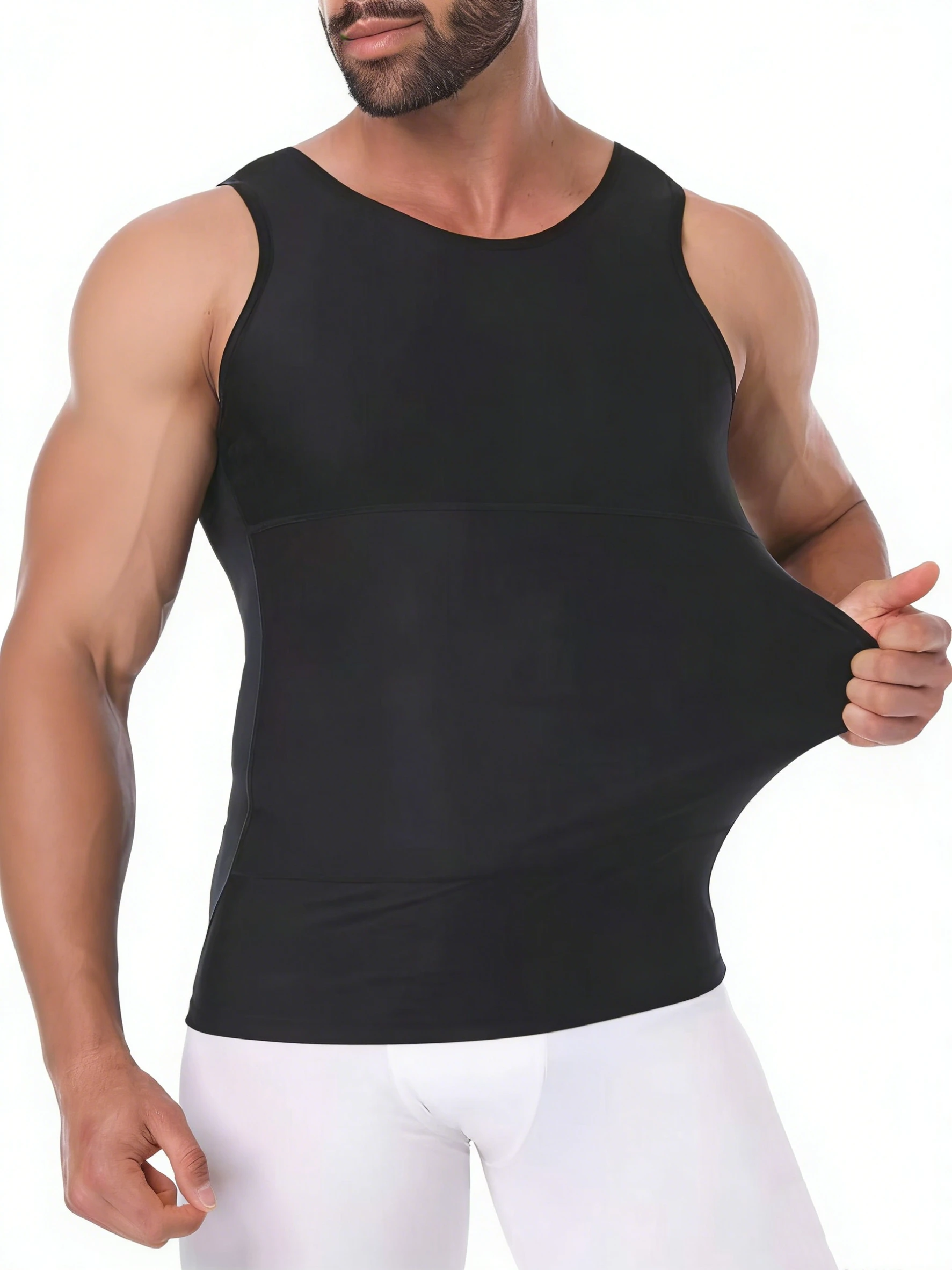 Camiseta de compresión sin mangas para hombre, control de abdomen, moldeadora, camiseta interior, top sin mangas ajustado, ropa moldeadora