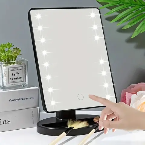 조명 화장 거울, 사각형 배터리 사용 미용 거울, 터치 스크린 화장 거울, 밝기