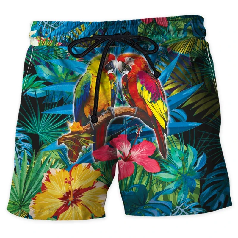 Parrot Graphic Short Pants For Men Clothes Hawaii Bird Beach Shorts Aloha Surfing Trunks Parrots Trousers Male Bermudas Trousers