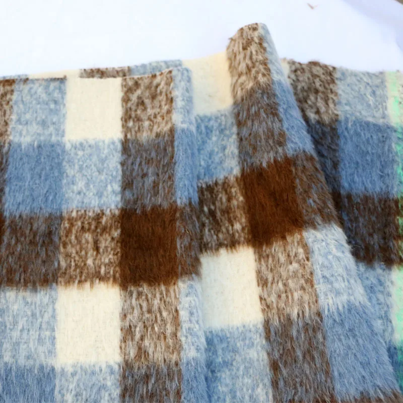 Fabric Width 150cm Beautiful Blue Coffee White Plaid Long Wool Diy Woolen Autumn and Winter Coat Coat Clothing Ins Korean Style