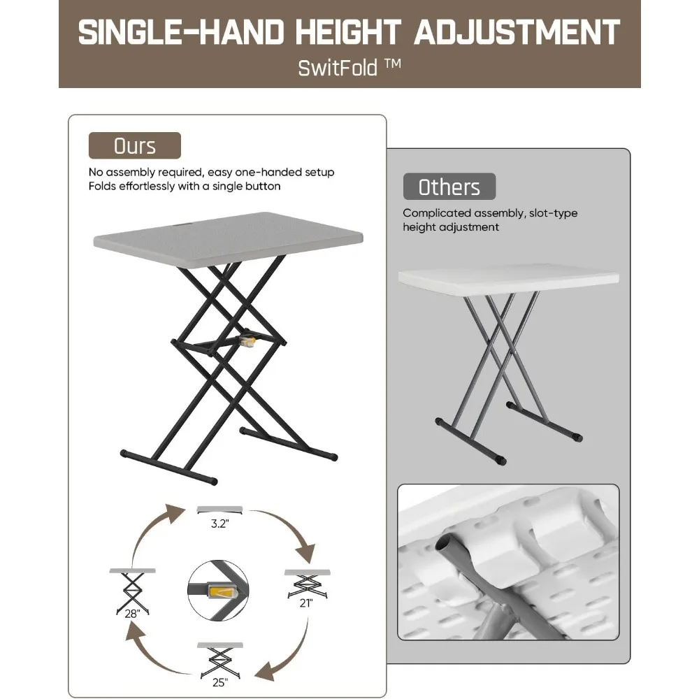 طاولة قابلة للطي محمولة 28 بوصة، تعديل الارتفاع بيد واحدة، 3 مستويات، لا يتطلب تجميع، متعددة الوظائف للاستخدام الشخصي، #4